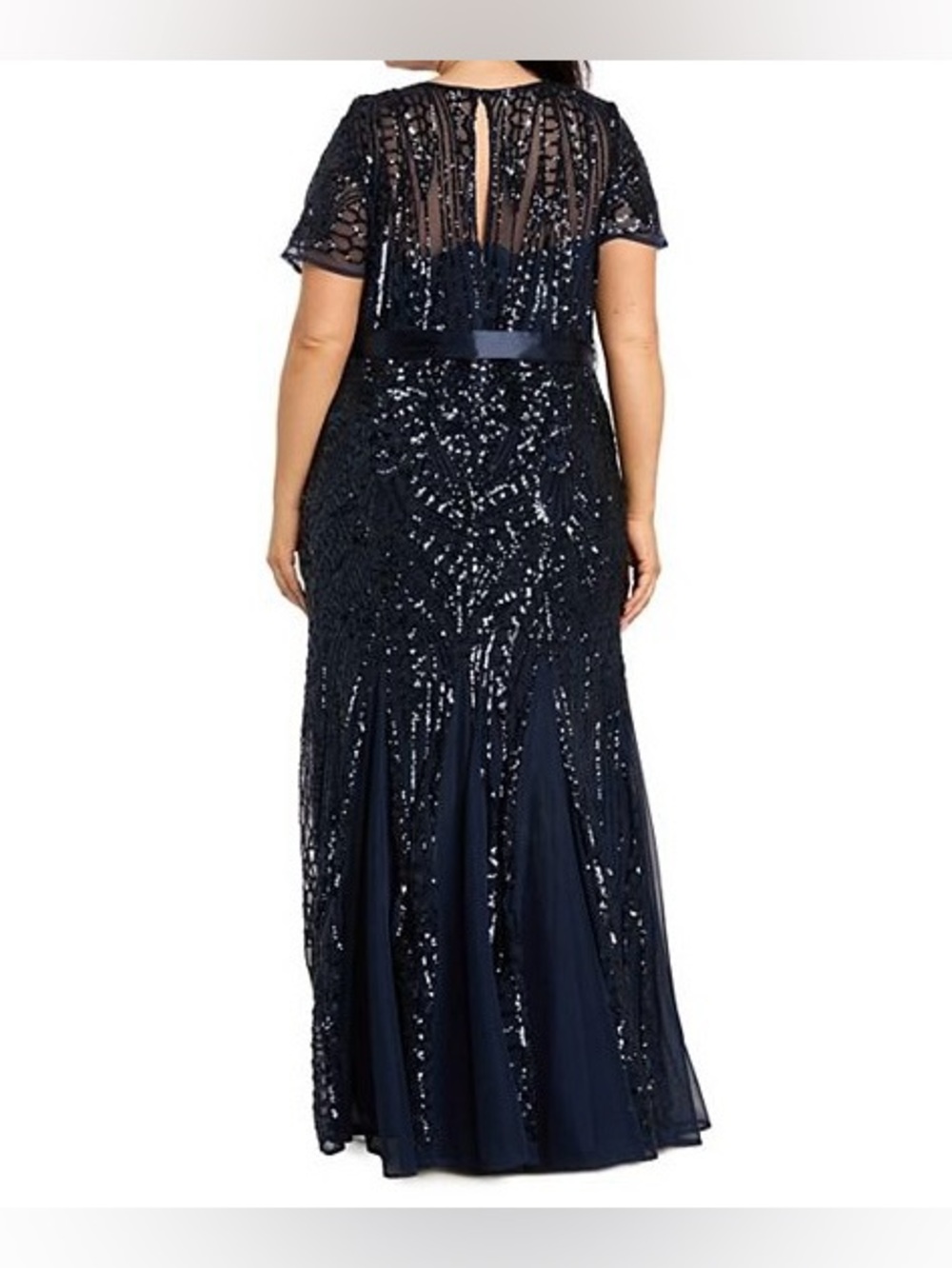 R&M Richards Embroidered Sequin Panel Godet Evening Gown Sz 14 - Picture 2 of 11